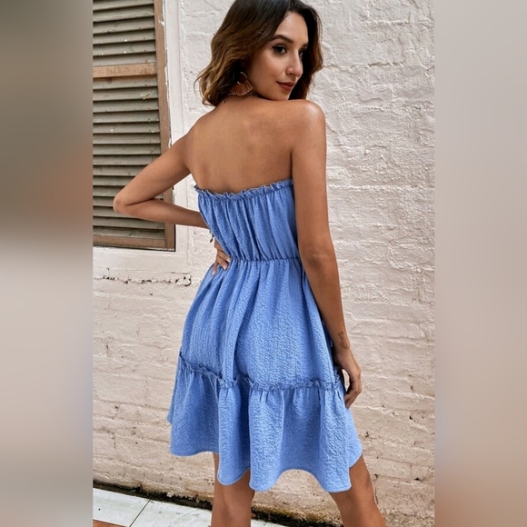 Frill Trim Drawstring Solid Dress - Picture 2 of 5